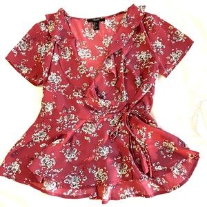 Forever 21 Floral Wrap Peplum Top